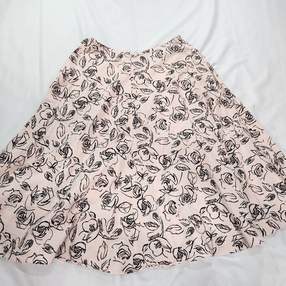 Emma James 12 Petite Skirt Pale Pink Black White Floral A-Line Lot B